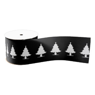 Black and White Christmas Tree Pattern Grosgrain Ribbon