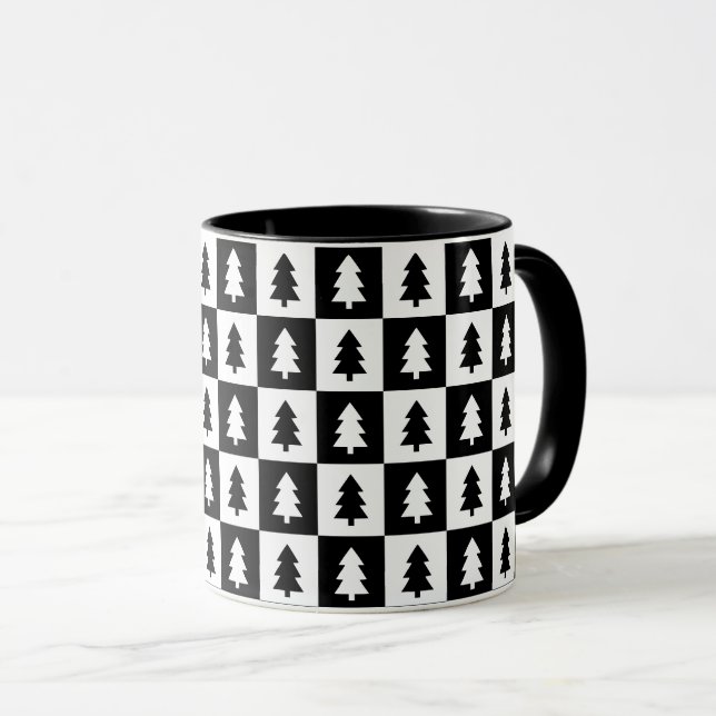 Black and White Christmas Tree Pattern Mug (Front Right)