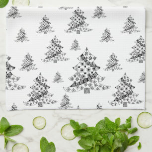 Black and White Christmas Tree pattern Tea Towel