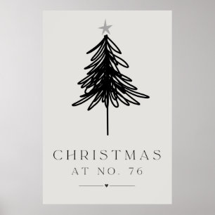 Black and white christmas tree poster