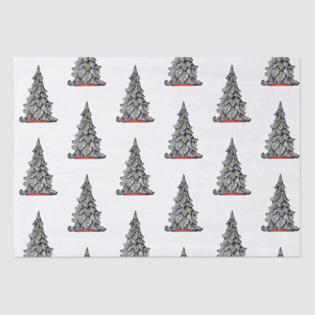 Black and WHITE CHRISTMAS TREE Tissue Paper (Front)