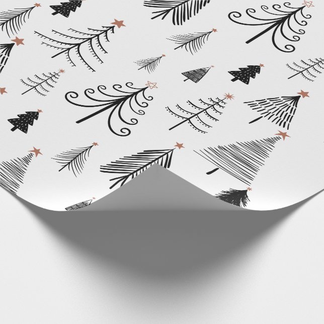 Black and White Christmas Tree Wrapping Paper (Corner)