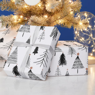 Black and White Christmas Tree  Wrapping Paper