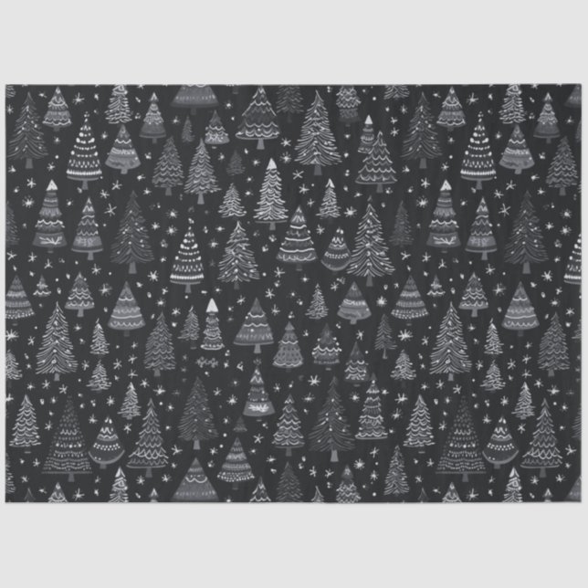 Black and White Christmas Trees Christmas Tissue Paper (Front)
