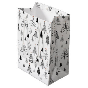 Black and White Christmas Trees   Medium Gift Bag