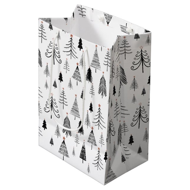Black and White Christmas Trees   Medium Gift Bag (Front Angled)