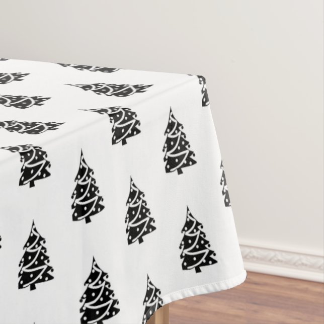 Black and White Christmas Trees Tablecloth (In Situ)