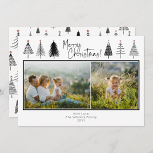 Black and White Christmas Trees Two Photo  Holiday Card