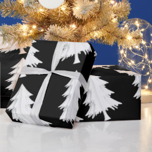 Black and White Christmas Trees Wrapping Paper