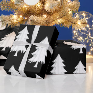 Black and White Christmas Trees Wrapping Paper