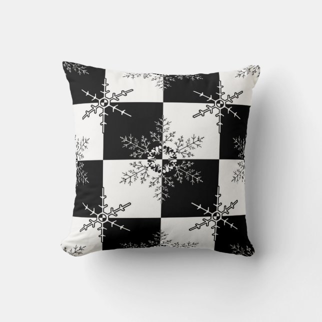 Black and White Christmas Winter Patchwork Pattern Cushion (Front)