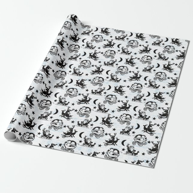 Black and white Christmas wrapping paper (Unrolled)