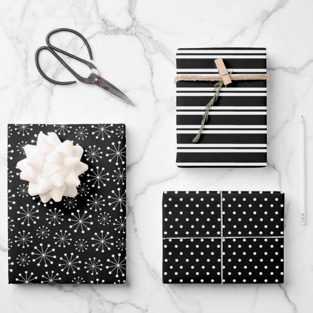 Black and White Christmas Wrapping Paper Sheet (Front)