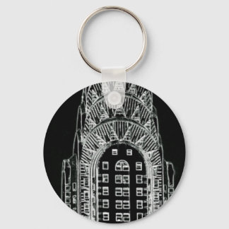 Black and White Chrysler Building Key Ring
