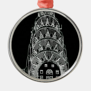 Black and White Chrysler Building Metal Tree Decoration