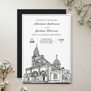 Black and white Church Wedding Invitation