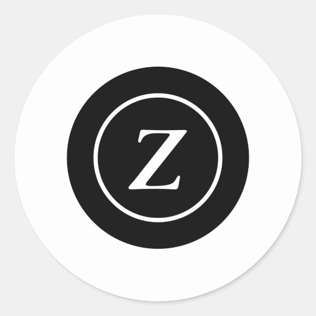 Black and white circle custom initial classic round sticker (Front)