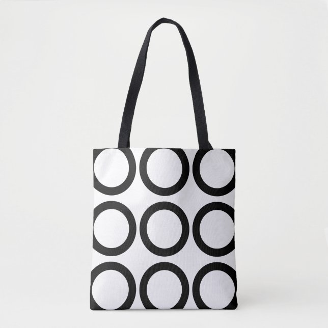 Black and White Circle Geometric Pattern Tote Bag (Front)