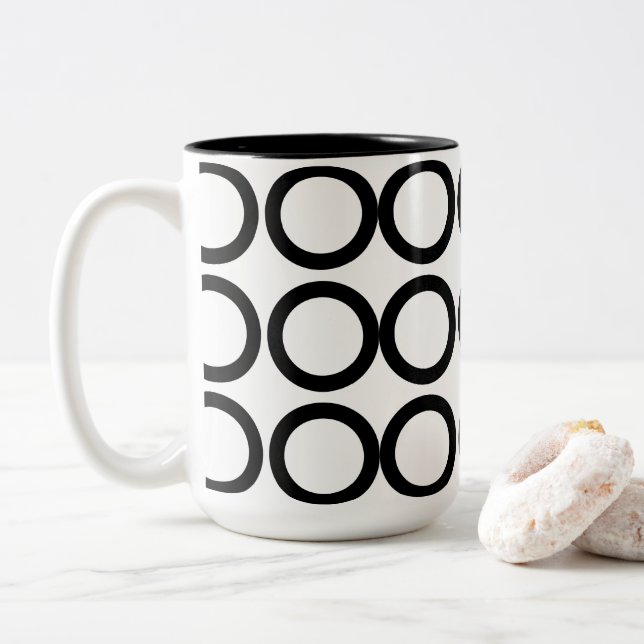 Black and White Circle Geometric  Two-Tone Coffee Mug (With Donut)