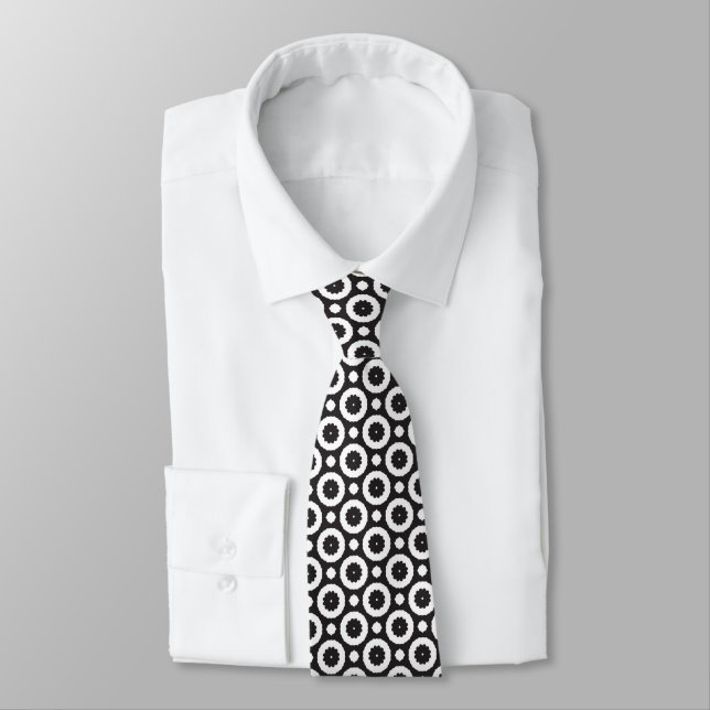 black and white circle pattern tie (Tied)