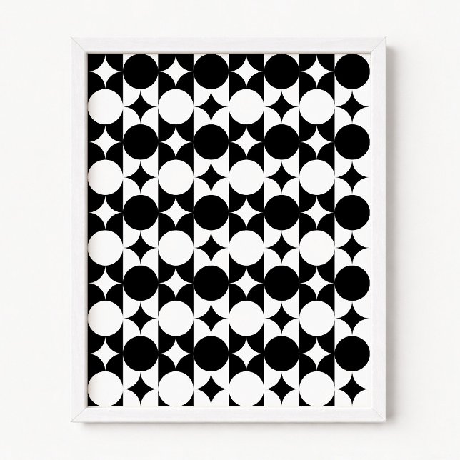 Black and White Circle Star Grid Stripes Poster (Black and White Circle Star Grid Stripes Poster)