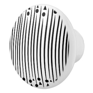 Black and White Circle Triangle Stripe Pattern Ceramic Knob