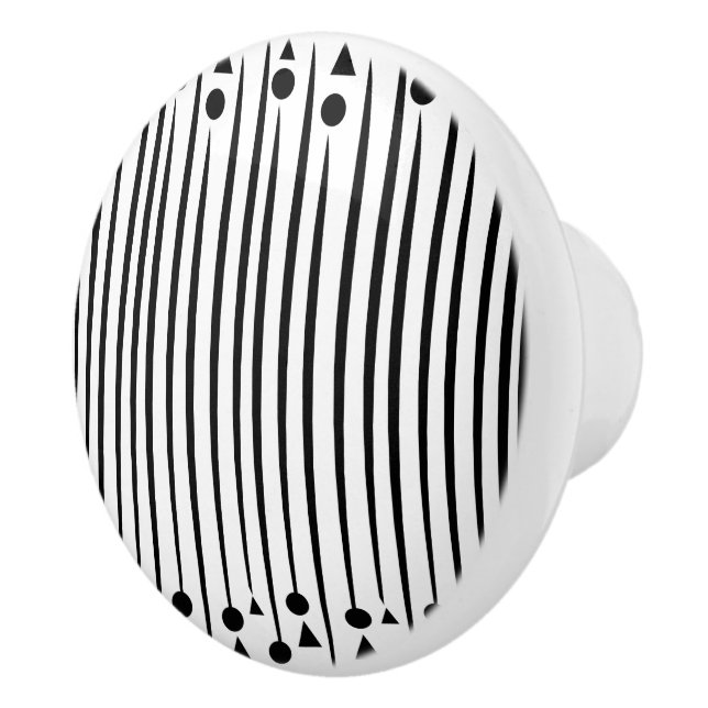 Black and White Circle Triangle Stripe Pattern Ceramic Knob (Right)