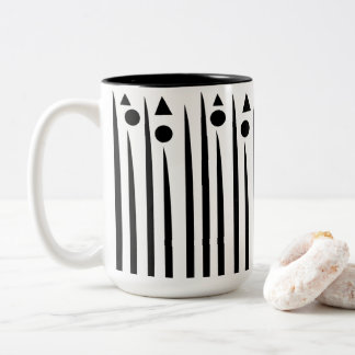 Black and White Circle Triangle Stripe Pattern Two-Tone Coffee Mug