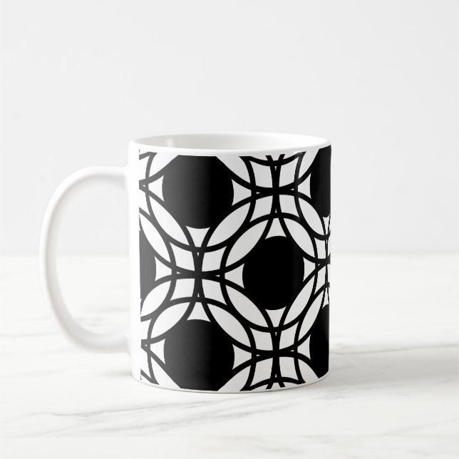 Black and White Circles and Dots Pattern Coffee Mug (Left)