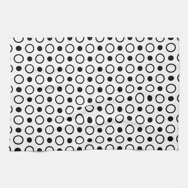 Black and White Circles and Polka Dots Tea Towel (Horizontal)