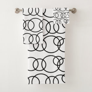Black and White Circles Bubble Pattern Bath Towel Set