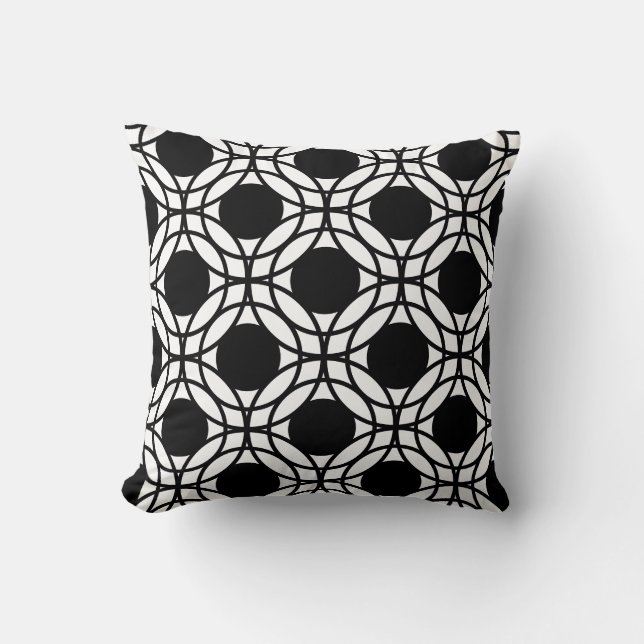 Black and White Circles Geometric Pattern Cushion (Front)