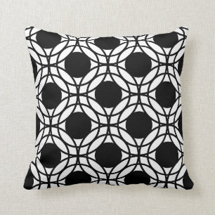 Black and White Circles Geometric Pattern Cushion