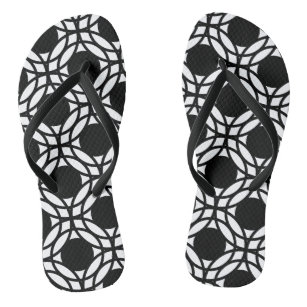 Black and White Circles Geometric Pattern Flip Flops