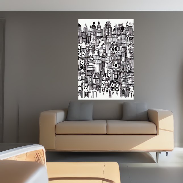Black and white city art | AI Art  Poster (Creator Uploaded)