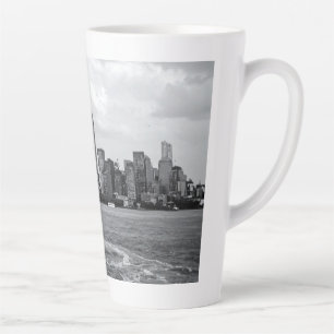 Black and white cityscape latte mug