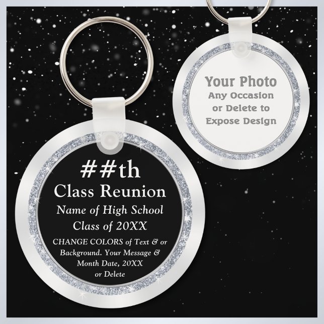 Black and White, Class Reunion Gift Bag Ideas,  Key Ring (Personalized class reunion gifts. High school reunion keychains. Black, White, Silver, Reunion favor)