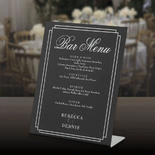 Black And White Classic Art Deco Wedding Bar Menu Pedestal Sign