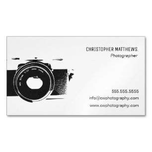 Black and white classic camera photographer 	Magnetic business card