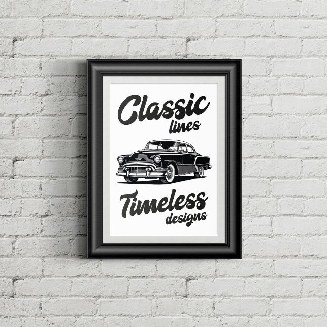Black and white classic car illustration. poster (Creator Uploaded)
