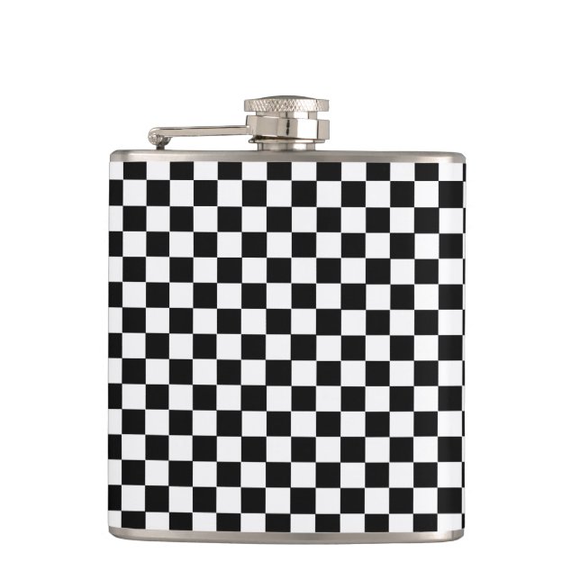 Black and White Classic Chequerboard by STaylor Hip Flask (Front)