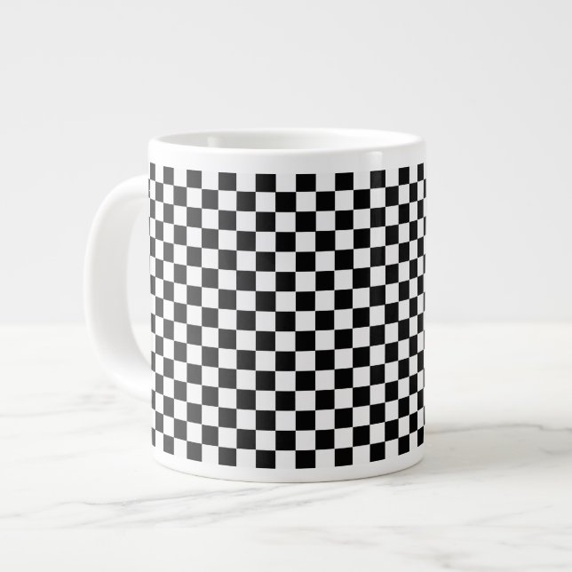 Black and White Classic Chequerboard by STaylor Large Coffee Mug (Front Left)