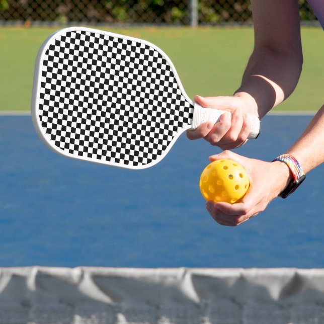 Black and White Classic Chequerboard by STaylor Pickleball Paddle (Insitu)
