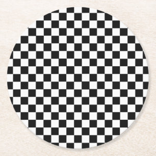 Black and White Classic Chequerboard by STaylor Round Paper Coaster