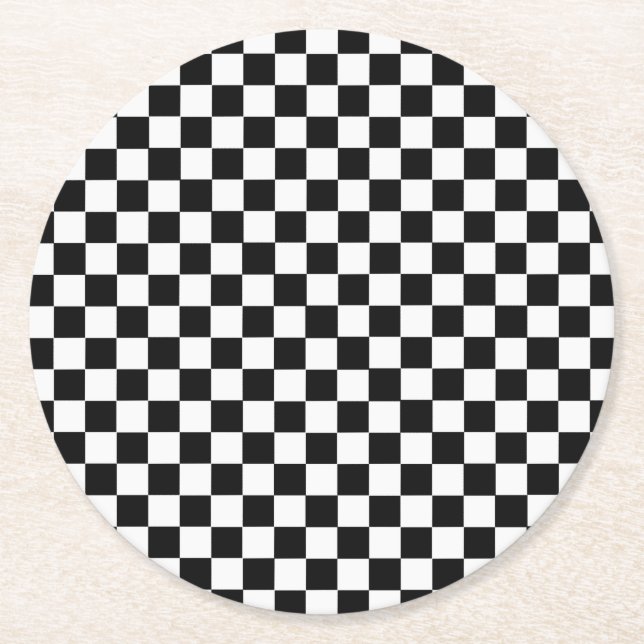 Black and White Classic Chequerboard by STaylor Round Paper Coaster (Front)