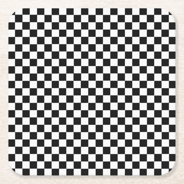 Black and White Classic Chequerboard by STaylor Square Paper Coaster (Front)