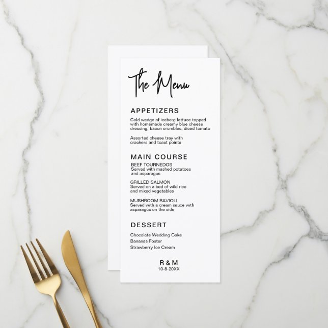 Black and White Classic Elegant Wedding Menu (Front/Back In Situ)