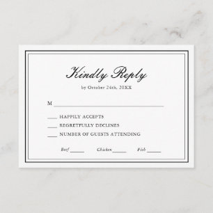 Black and White Classic Elegant Wedding RSVP Card