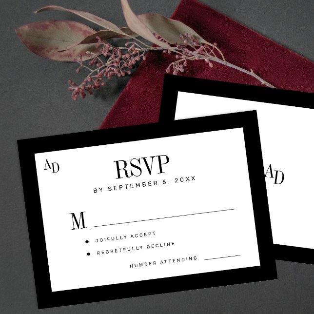 Black and white classic formal old money wedding RSVP card (Creator Uploaded)