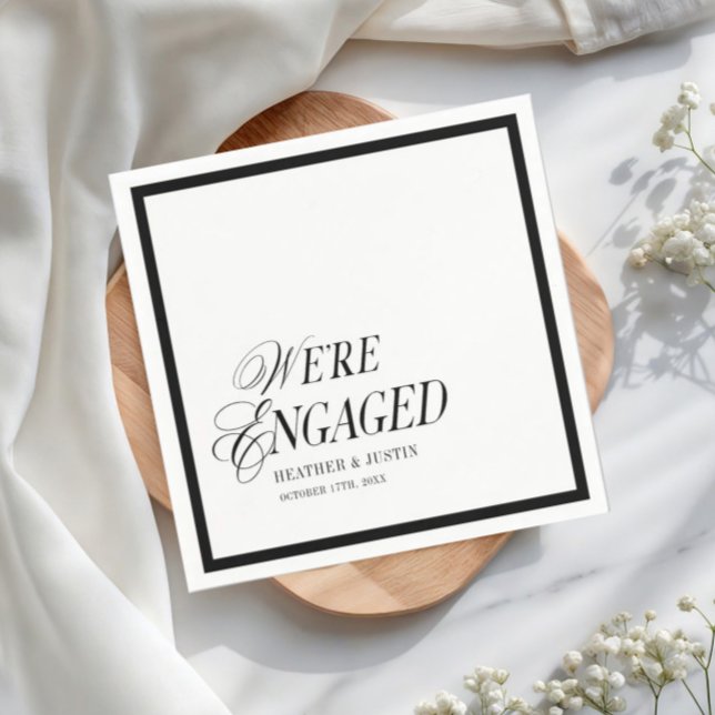 Black and White Classic Formal We're Engaged Napkin (Creator Uploaded)